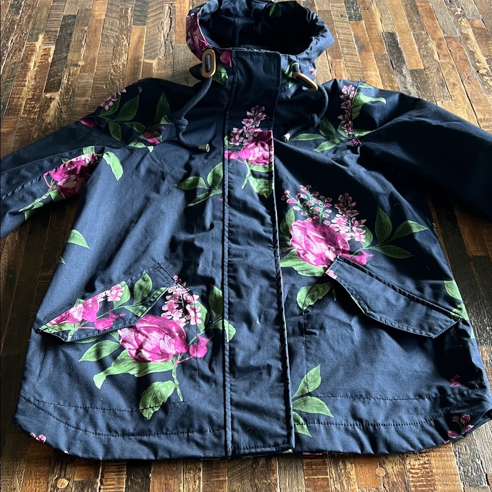 Joules Navy and Pink Floral Kids Raincoat